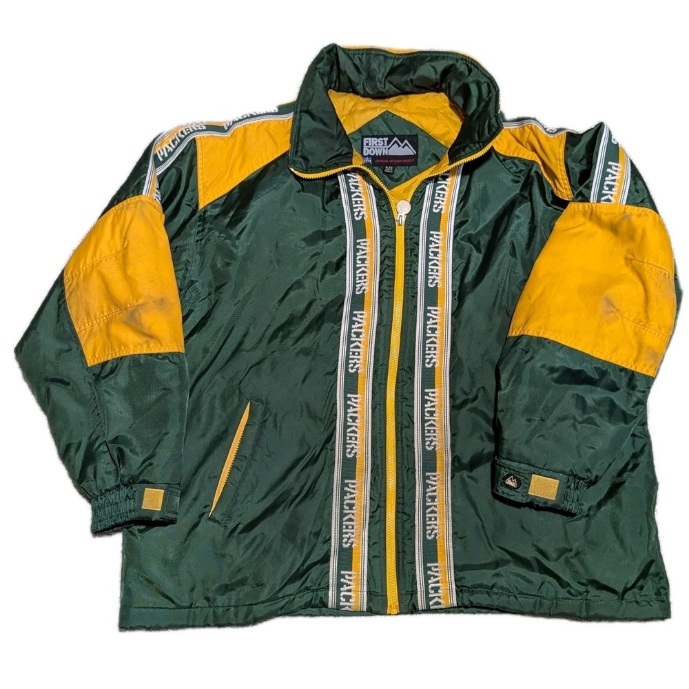 First Down Jacket Men XL Green Green Bay Packers NFL Vintage Puffer Quilted Zip